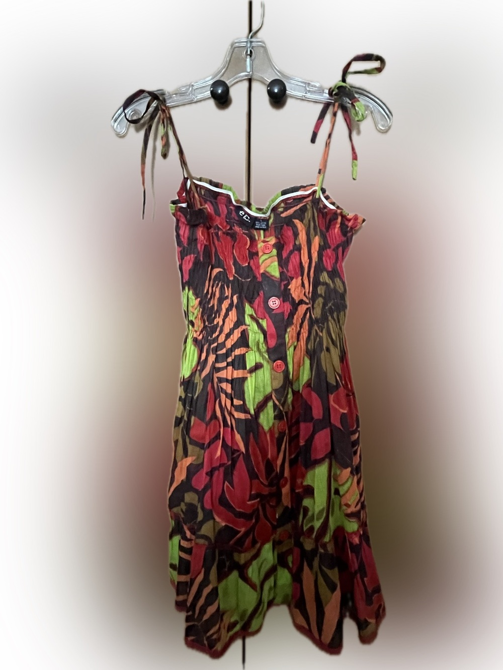 ETC Red, Green and Brown Tropical Cotton Sundress
